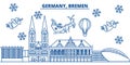 Germany, Bremen winter city skyline. Merry Christmas, Happy New Year