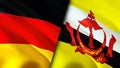 Germany and Brunei flags. 3D Waving flag design. Germany Brunei flag, picture, wallpaper. Germany vs Brunei image,3D rendering.