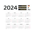 Germany calendar 2024. Week starts from Monday. Vector graphic design.