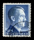 GERMANY - CIRCA 1944: German historical postage stamp: portrait of Adolf Hitler, 5 REICHSMARK, 1944, Germany, the Third Reich. Iso Royalty Free Stock Photo