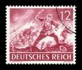 GERMANY - CIRCA 1943: German historical stamp: Assault infantry units of the Wehrmacht, soldiers with grenades and rifles storming