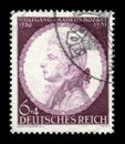 GERMANY - CIRCA 1941: German historical stamp: The 150th anniversary of the death of Wolfgang Amadeus Mozart 1756-1791, portrait