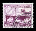 GERMANY - CIRCA 1937: German historical stamp: Winter Relief of the German People WHW. Series ships: Transatlantic liner ÃÂ«Europe