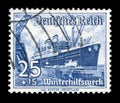 GERMANY - CIRCA 1937: German historical stamp: Winter Relief of the German People WHW. Series ships: Five-deck liner ` Hamburg`,