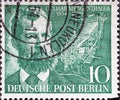 GERMANY - CIRCA 1954: a postage stamp from Germany, Berlin showing a portrait of the inventor of the Linotype typesetting machine
