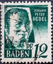 GERMANY - CIRCA 1948: a postage stamp from Germany, the French zone section Baden with the portrait of the writer Johann Peter Heb