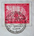 GERMANY - CIRCA 1947: a postage stamp from the german post for the leipziger messe 1947 showing the awarding of Maximilian`s trad