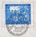 GERMANY - CIRCA 1947: a postage stamp from the german post for the leipziger messe 1947 showing the collection of the shack intere