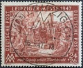 GERMANY - CIRCA 1947: a postage stamp from the german post for the leipziger messe 1947 showing the granting of market rights to L