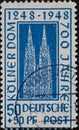GERMANY - CIRCA 1948: a postage stamp from the German Post showing Cologne Cathedral on the occasion of the 700th anniversary