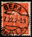GERMANY - CIRCA 1922: postage stamp 150 German Reichspfening printed by Germany, shows farmers peasants field working Royalty Free Stock Photo