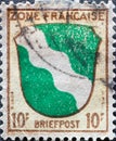 GERMANY - CIRCA 1945: a postage stamp from Germany, the French zone showing the coat of arms of the Rhineland