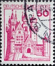 GERMANY - CIRCA 1977: a postage stamp from Germany, showing historical castles in Germany. Neuschwanstein Castle Royalty Free Stock Photo