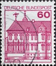 GERMANY - CIRCA 1979 : a postage stamp from Germany, showing historical castles in Germany. Rheydt Castle