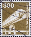 GERMANY - CIRCA 1982 : a postage stamp from Germany, showing a motif from industry and technology. High-speed maglev train