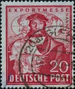GERMANY - CIRCA 1949: a postage stamp printed in Germany for the 1949 Hanover export fair and shows the Cologne councilor and Stal Royalty Free Stock Photo