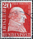 GERMANY - CIRCA 1957: a postage stamp printed in Germany showing an image of freiherr vom stein, circa 1957 Royalty Free Stock Photo