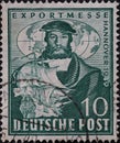 GERMANY - CIRCA 1949: a postage stamp printed in Germany for the 1949 Hanover export fair and shows the Cologne councilor and Stal