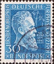 GERMANY - CIRCA 1951: a postage stamp printed in Germany showing an image for the event First Nobel Prize in Physics December 10,