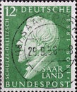 GERMANY - CIRCA 1958: a postage stamp from Germany Saar, showing a portrait of the important German social reformer, lawyer and po