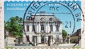 GERMANY - CIRCA 2018  : a postage stamp from Germany, showing the facade of the historic Falkenlust Castle in BrÃÂ¼hl Royalty Free Stock Photo