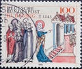 GERMANY - CIRCA 1993 : a postage stamp from Germany, showing a historical drawing of St. Hedwig von Andechs Polish: Jadwiga Slas