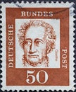 GERMANY - CIRCA 1961: a postage stamp from Germany, showing a portrait of the important German poet and naturalist Johann Wolfgang