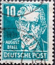 GERMANY - CIRCA 1948: a postage stamp from Germany, showing a portrait of the politician and worker leader August Bebel