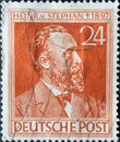 GERMANY - CIRCA 1947: a postage stamp from Germany, showing a portrait of the postmaster general Heinrich von Stephan Royalty Free Stock Photo