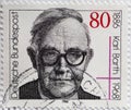 GERMANY - CIRCA 1986 : a postage stamp from Germany, showing a portrait of the Swiss Protestant Reformed theologian Karl Barth