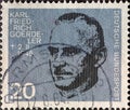 GERMANY - CIRCA 1964: a postage stamp showing a portrait of XXX who was a resistance fighter against Adolf Hitler. 20th anniversar Royalty Free Stock Photo