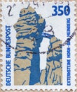 GERMANY - CIRCA 1989 : a postage stamp from Germany, showing sights in Germany. External stones Horn-Bad Meinberg Royalty Free Stock Photo