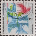 GERMANY - CIRCA 1999 : a postage stamp from Germany, showing some technological products for the world exhibition EXPO 2000, Hanov