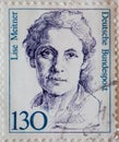 GERMANY - CIRCA 1988 : a postage stamp from Germany, showing a woman from German history the Austrian nuclear physicist Lise Meitn