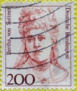 GERMANY - CIRCA 1991 : a postage stamp from Germany, showing a woman from German history the Austrian pacifist, peace researcher a