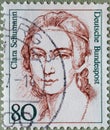 GERMANY - CIRCA 1986 : a postage stamp from Germany, showing a woman from German history the pianist, composer, piano professor Cl Royalty Free Stock Photo