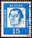 GERMANY - CIRCA 1961: A stamp printed in Germany from the `Famous Germans` issue shows monk Martin Luther, circa 1961.