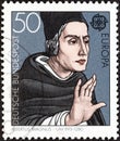 GERMANY - CIRCA 1980: A stamp printed in Germany from the `Europa` issue shows Albertus Magnus, circa 1980. Royalty Free Stock Photo