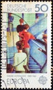 GERMANY - CIRCA 1975: A stamp printed in Germany from the `Europa. Paintings by Oskar Schlemmer` issue shows Bauhaus Staircase