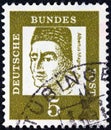 GERMANY - CIRCA 1961: A stamp printed in Germany from the `Famous Germans` issue shows Catholic saint Albertus Magnus, circa 1961.