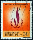 GERMANY - CIRCA 1968: A stamp printed in Germany issued for the Human Rights Year shows Human Rights Emblem, circa 1968.