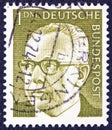 GERMANY - CIRCA 1971: A stamp printed in Germany showing a portrait of Federal President Gustav Heinemann, circa 1971.