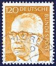 GERMANY - CIRCA 1971: A stamp printed in Germany showing a portrait of Federal President Gustav Heinemann, circa 1971.