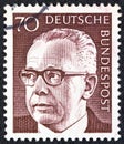 GERMANY - CIRCA 1971: A stamp printed in Germany showing a portrait of Federal President Gustav Heinemann, circa 1971.