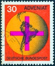 GERMANY - CIRCA 1967: A stamp printed in Germany shows Cross on South American Map, circa 1967.