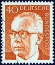 GERMANY - CIRCA 1971: A stamp printed in Germany shows a portrait of Federal President Gustav Heinemann, circa 1971.