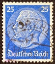 GERMANY - CIRCA 1933: A stamp printed in Germany shows President Paul von Hindenburg, circa 1933. Royalty Free Stock Photo