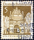 GERMANY - CIRCA 1966: A stamp printed in Germany from the `Historic Buildings` issue shows Berlin Gate, Stettin, circa 1966.