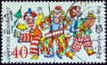 GERMANY - CIRCA 1972: A stamp printed in Germany issued for the 150th anniversary of Cologne Carnival shows three clowns