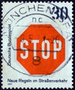 GERMANY - CIRCA 1971: A stamp printed in Germany from the `New Road Traffic Regulations 1st series` issue shows STOP sign